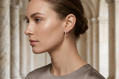 Creolen mit Zirkonia, 14mm - 925 Silber,  rosé vergoldet 14mm