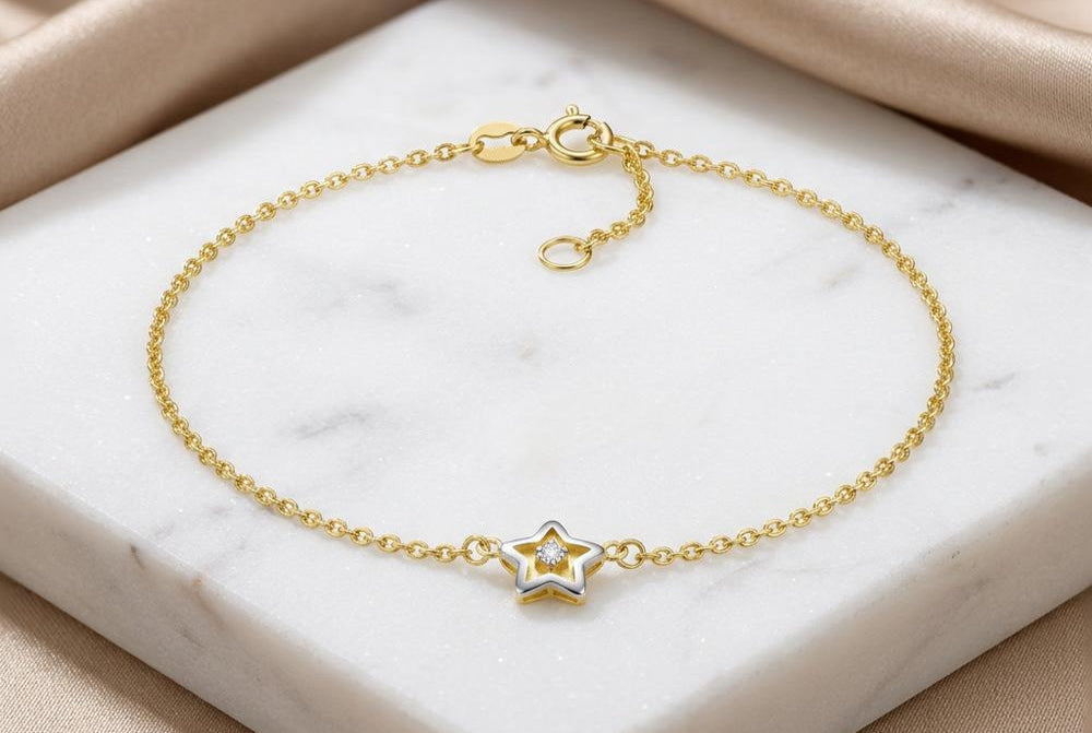 Fußkette Erbse 1,8mm mit Sternen | 585 Gold